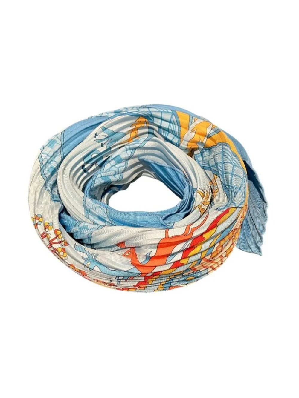 Hermes Pleated Carre 90 les Printemps de Thera Scarf Silk